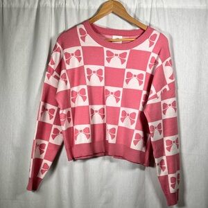 Chic Pink and White Bow Sweater